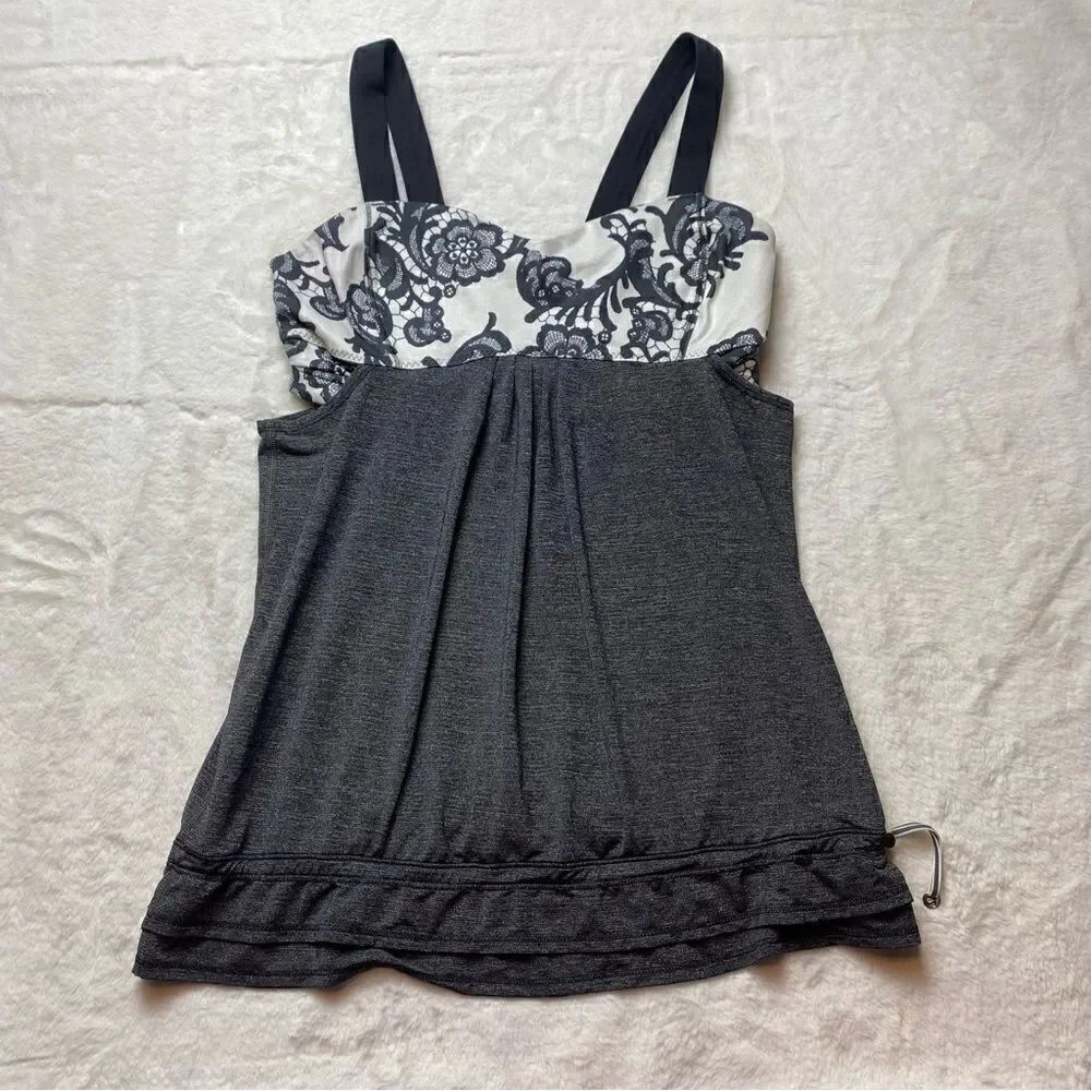 Lululemon Back On Track Tank White Top With Paisley Floral Design